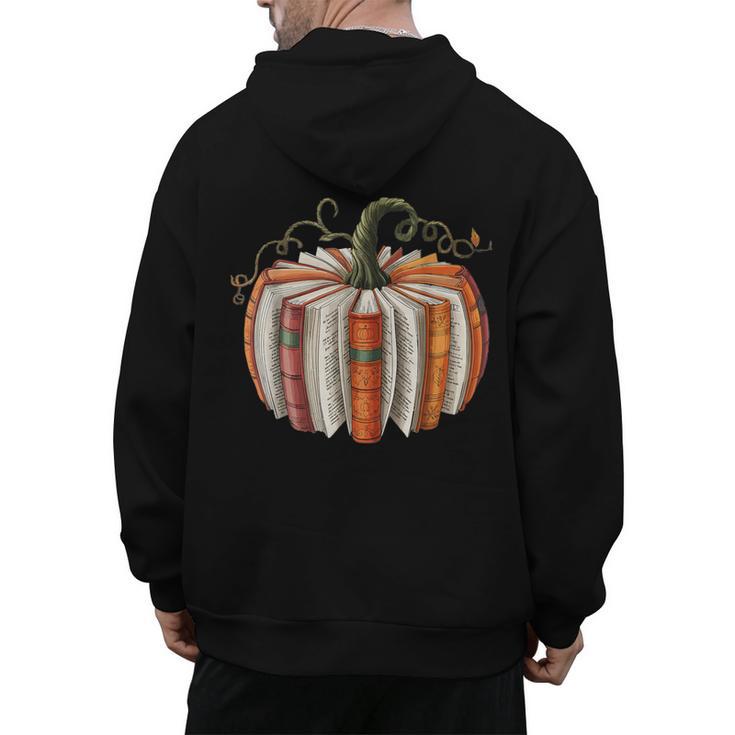 Vintage Book Pumpkin Autumn Fall Librarians Bookworm Teacher Men's Hoodie Back Print