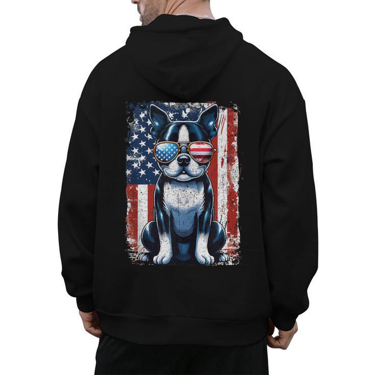 Vintage Boston Terrier Dog American USA US Flag Pets Lovers Men's Hoodie Back Print