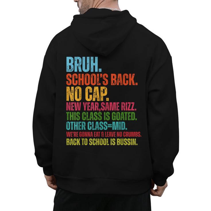 Vintage Bruh We Back No Cap Bruh We'Re Back Student Teacher Men's Hoodie Back Print