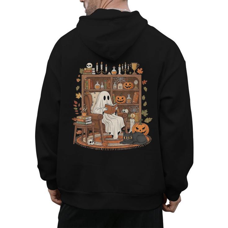 Vintage Ghost Book Reading Pumpkin Gothic Halloween Teachers Men's Hoodie Back Print