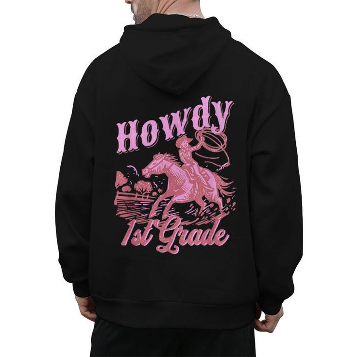Vintage Howdy First Grade Cowgirl Teacher Western School Men's Hoodie Back Print