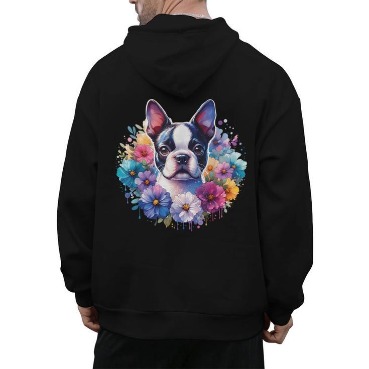 Watercolor Floral Boston Terrier Mama Dog Lover Mother's Day Men's Hoodie Back Print