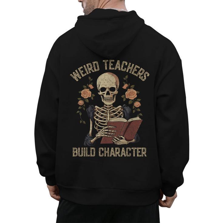 Weird Teachers Build Character Skeleton Book Halloween Women Men's Hoodie Back Print