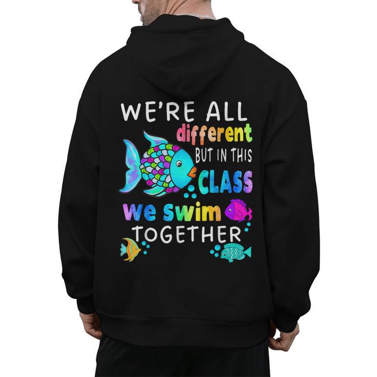 We'Re All Different But We Swim Together Elementary Teacher Men's Hoodie Back Print