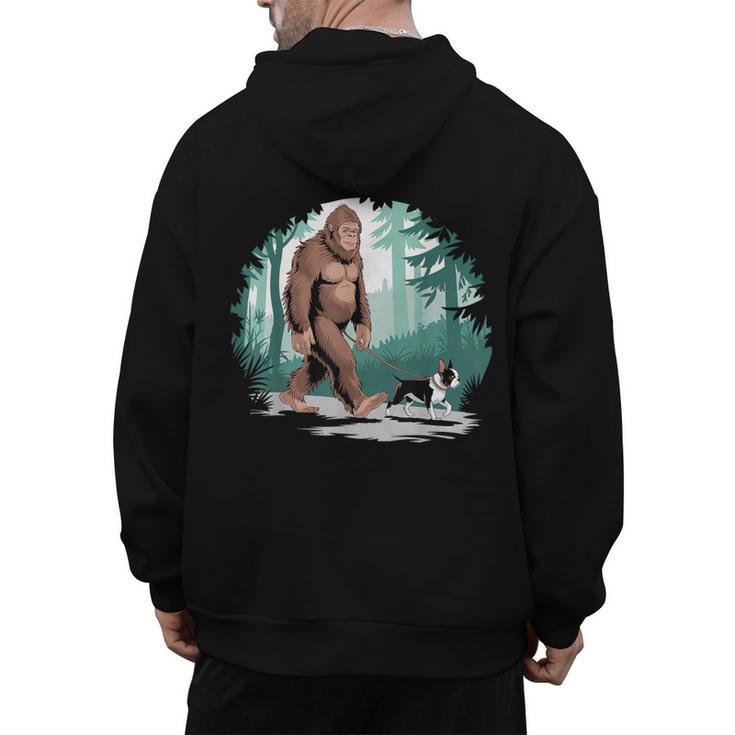 Whimsical Forest Adventures Sasquatch Bigfoot Walking Boston Terrier Dog Lovers Men's Hoodie Back Print
