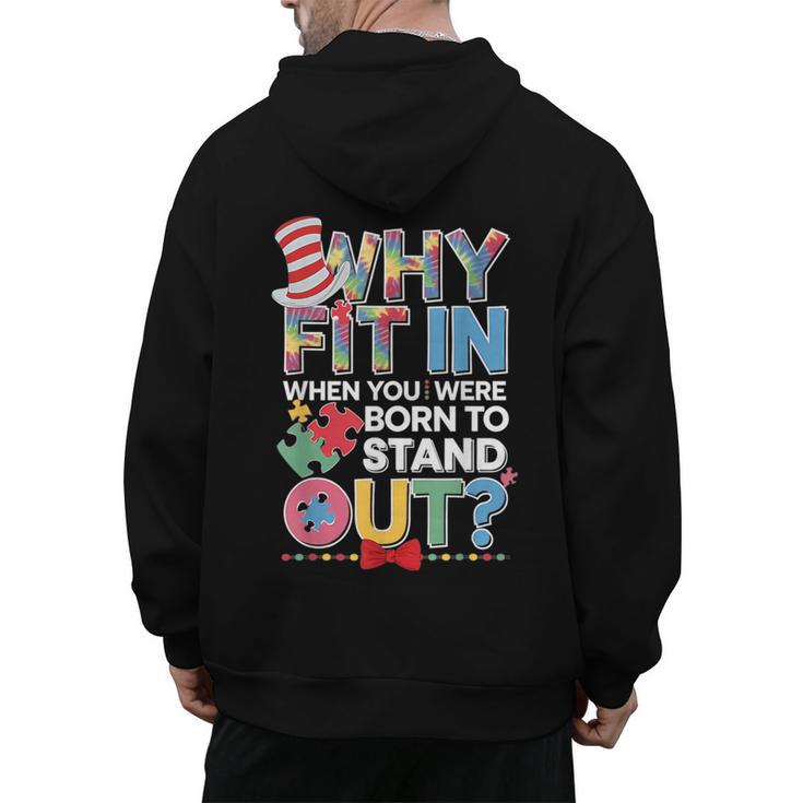 Why Fit In Doctor Teacher Cat In Hat Cool Autism Awareness Men Women Kids Men's Hoodie Back Print