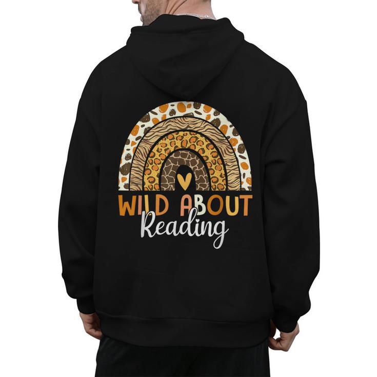 Wild About Reading Teacher Back To School Leopard Rainbow Men's Hoodie Back Print