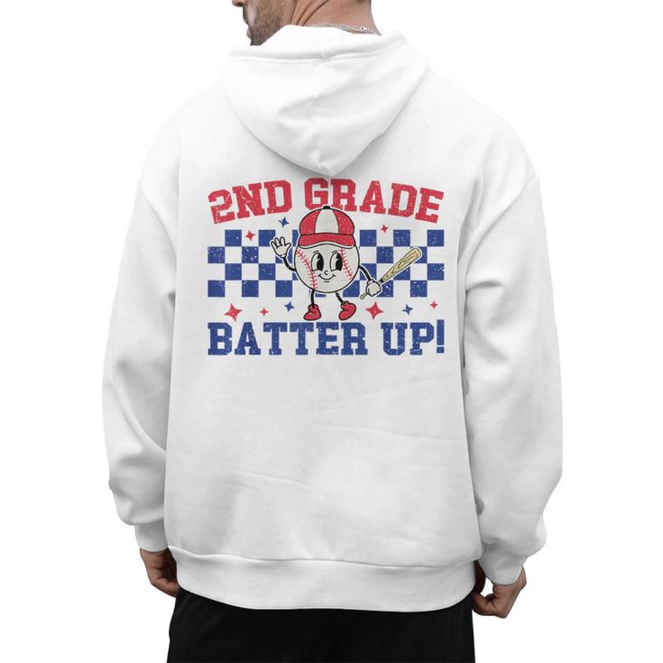 2nd Grade Batter Up Back To School Baseball Teacher Kids Men's Hoodie Back Print