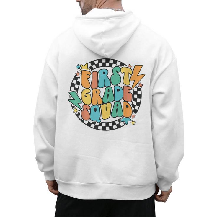 Back To School Groovy Teacher 1st First Grade Crew Squad Men's Hoodie Back Print