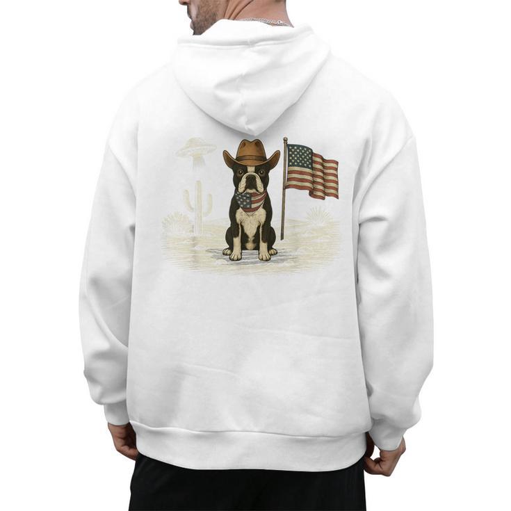 Boston Terrier 4th Of July US American Flag Dog Patriotic Men's Hoodie Back Print