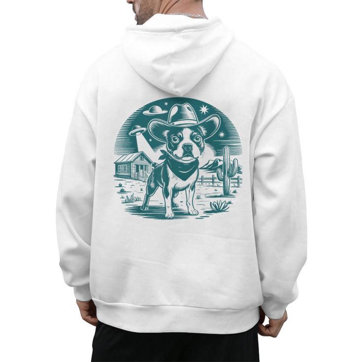 Boston Terrier Cowboy UFO Shirt Vintage Western Dog Mom Tee Men's Hoodie Back Print