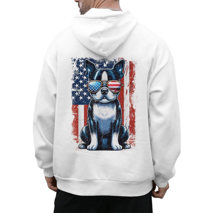 Boston Terrier Dog American USA US Flag Pets Vintage Outfit Men's Hoodie Back Print