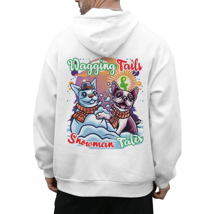 Boston Terrier Dog Christmas Snowman Winter Snow Men's Hoodie Back Print
