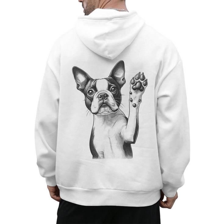Boston Terrier Dog Raising Paw Idea Men Women Men's Hoodie Back Print