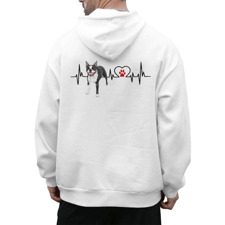 Boston Terrier EKG Heartbeat Heart Line Dog Lovers Men's Hoodie Back Print