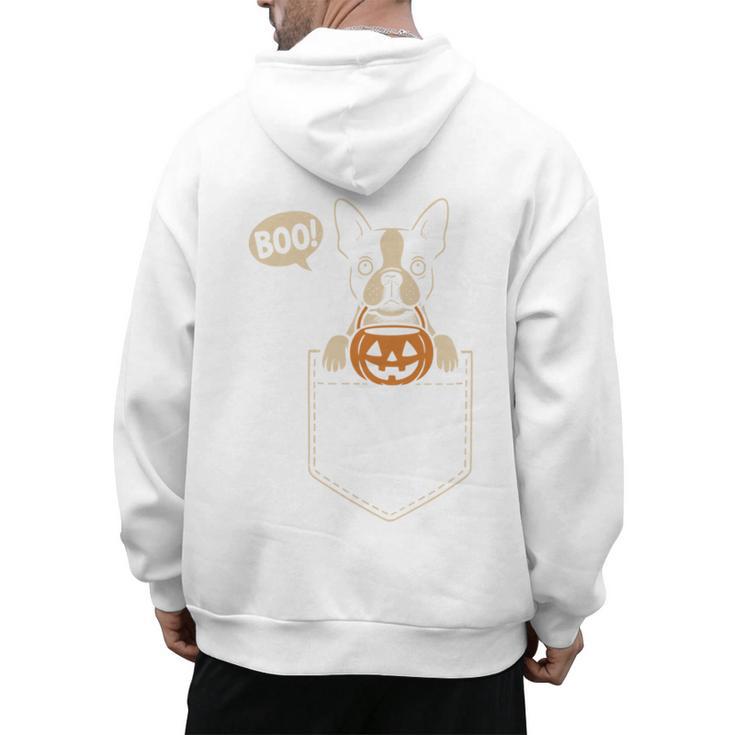 Boston Terrier Halloween Cute Bostie Dog Pocket Boo Men's Hoodie Back Print