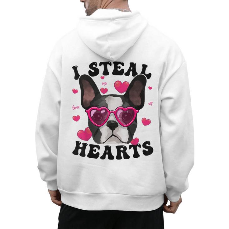 Boston Terrier Heart Glasses Girls Bostie Valentines Day Men's Hoodie Back Print
