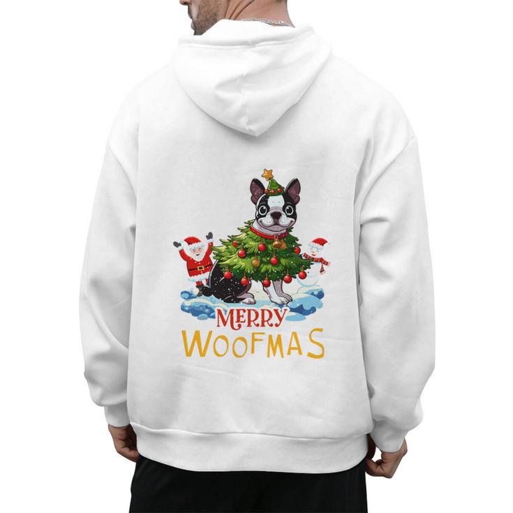 Boston Terrier Merry Christmas Tree Lights Dog X-Mas Dogs Men's Hoodie Back Print
