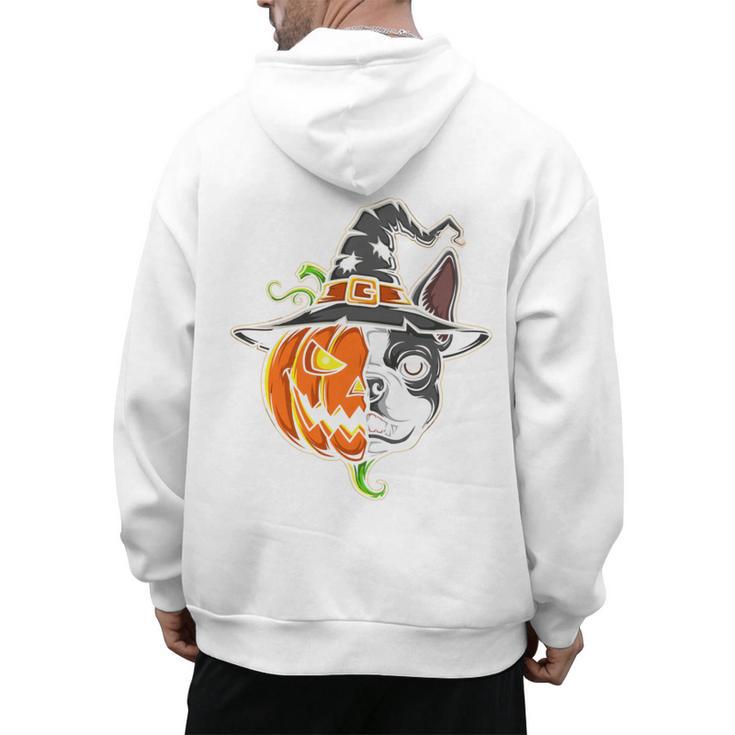 Boston Terrier Pumpkin Jack O Lantern Halloween Men's Hoodie Back Print