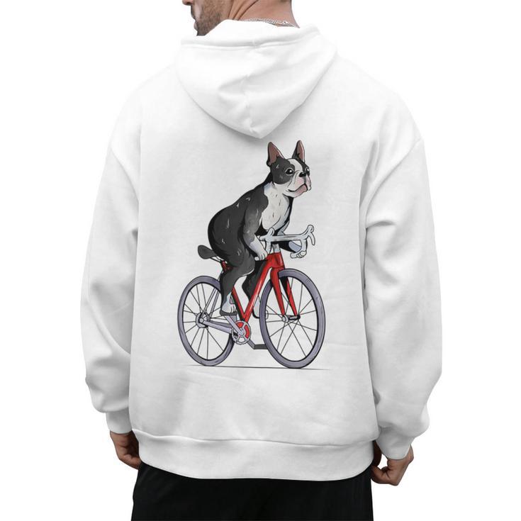 Boston Terrier Riding Bicycle Cute Bostie Biker Raglan Baseball Tee Men's Hoodie Back Print
