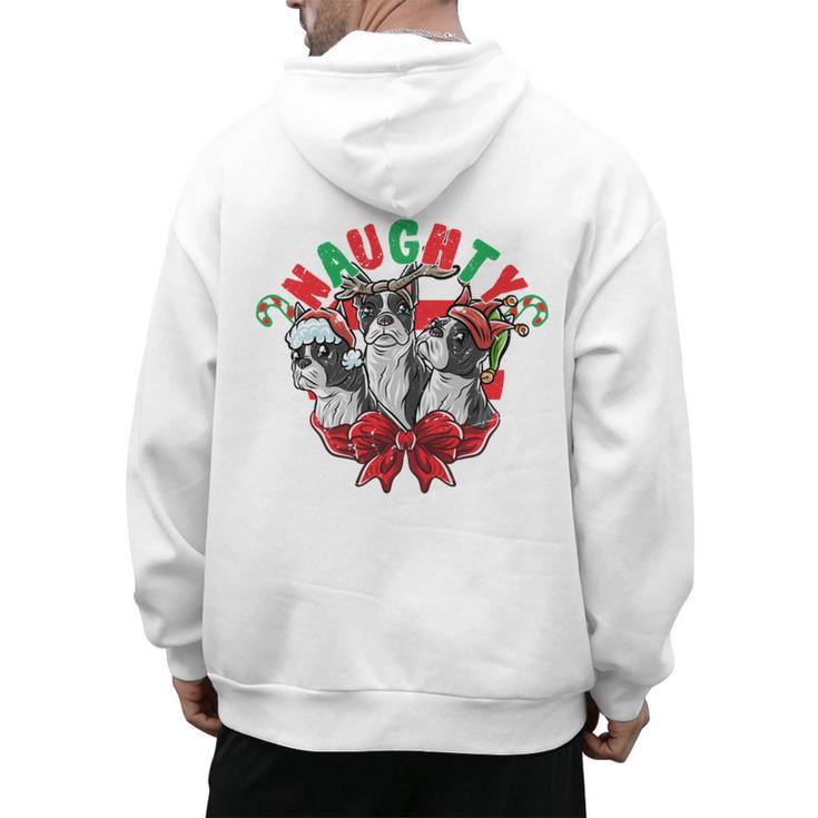 Boston Terrier Santa Claus Elf Reindeer Christmas Dog X-Mas Men's Hoodie Back Print