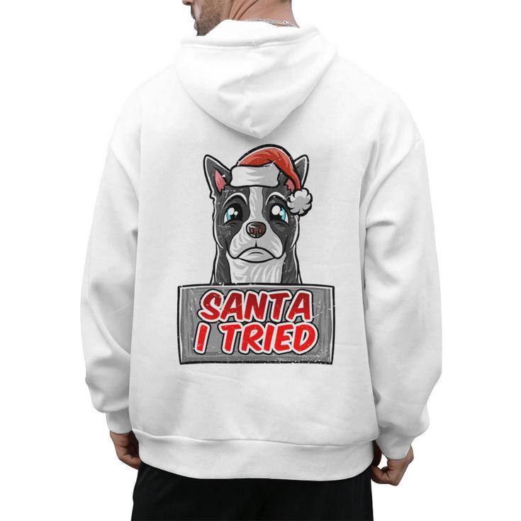 Boston Terrier Santa Claus Hat Merry Christmas Dog X-Mas Men's Hoodie Back Print