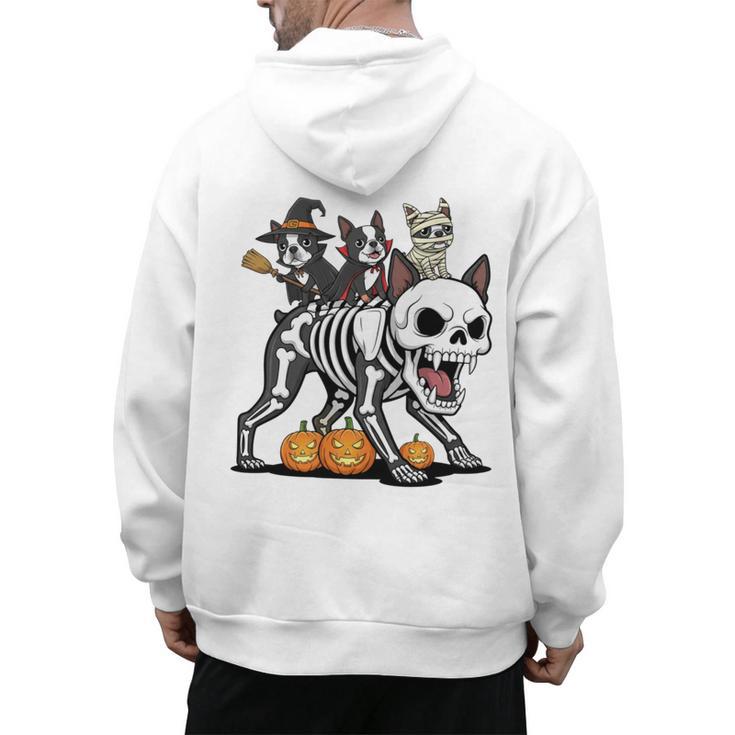 Boston Terrier Skeleton Mummy Witch Halloween Men's Hoodie Back Print