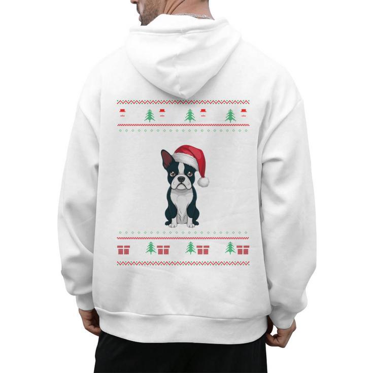 Boston Terrier Wearing Santa Hat Ugly Xmas Dog Lovers Men's Hoodie Back Print