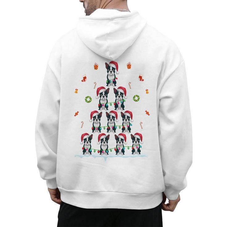 Boston Terrier Xmas Tree Lights For Men Women Boston Terrier Men's Hoodie Back Print