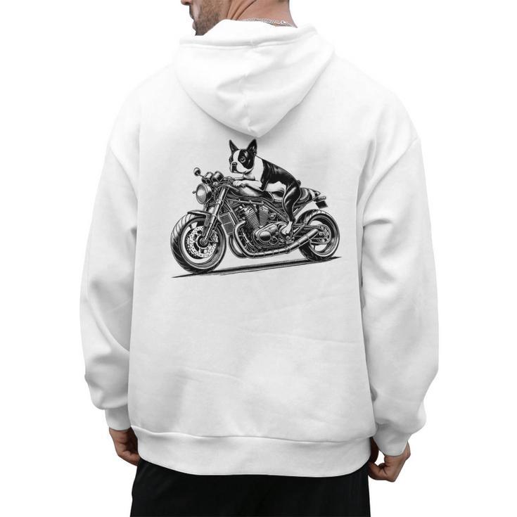 Cool Boston Terrier Riding a Motorcycle Biker Dog Lover For Men Women Kids Men's Hoodie Back Print