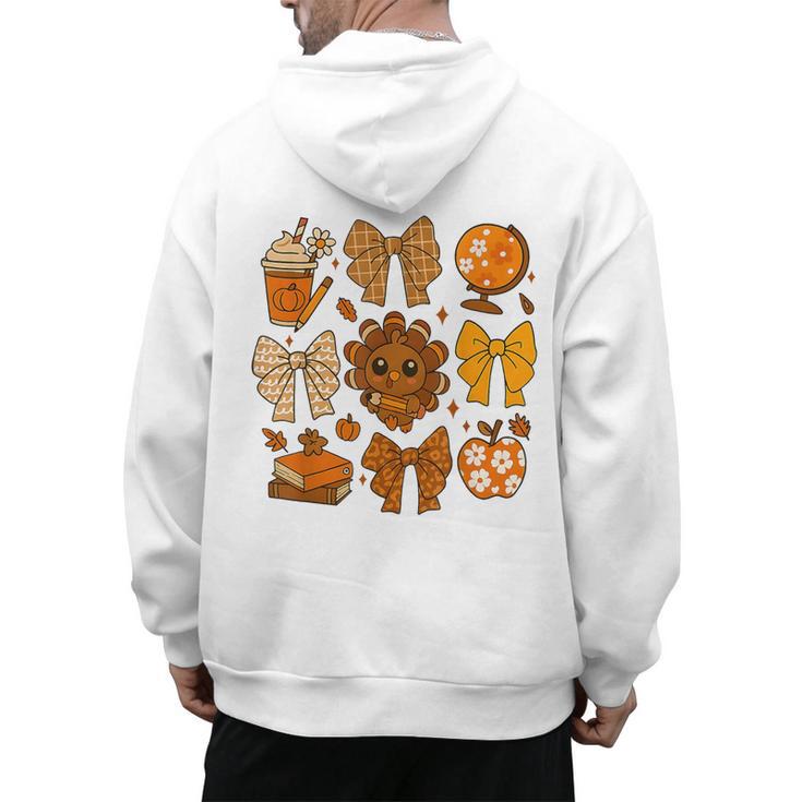 Coquette Teach Teacher Bows Thanksgiving Turkey Fall Autumn Men's Hoodie Back Print