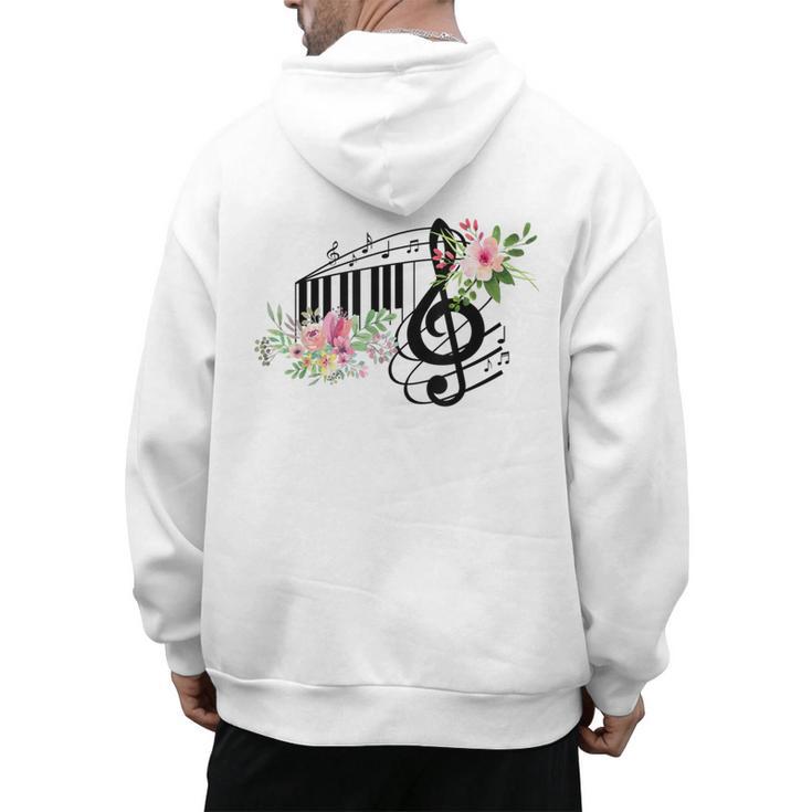 Cut Music Teacher Shirt With a Piano Keys Notes And Flowers Men's Hoodie Back Print