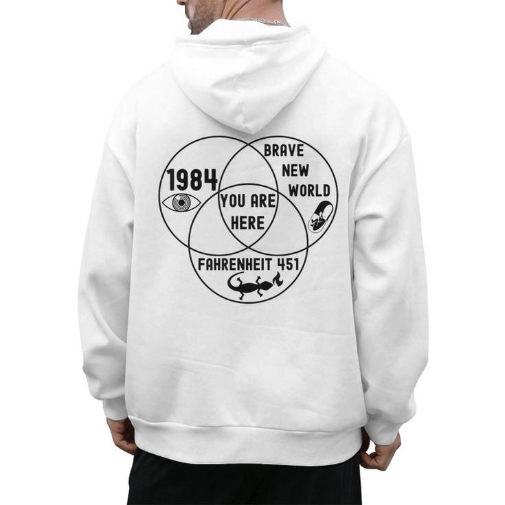 You Are Here Dystopian Venn Diagram English Teacher Bk Men's Hoodie Back Print