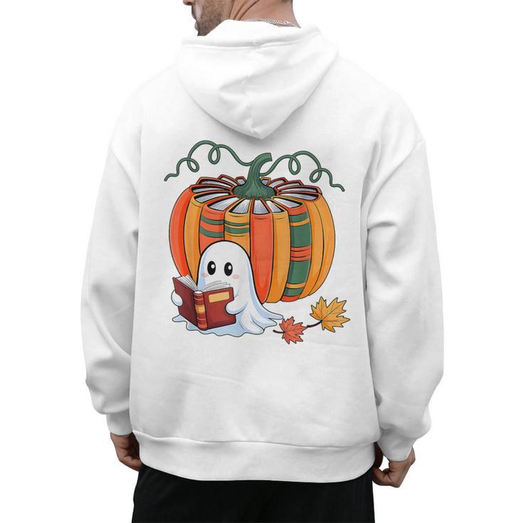 Fall Book Pumpkin Books Ghost Reading Halloween Teacher Men's Hoodie Back Print