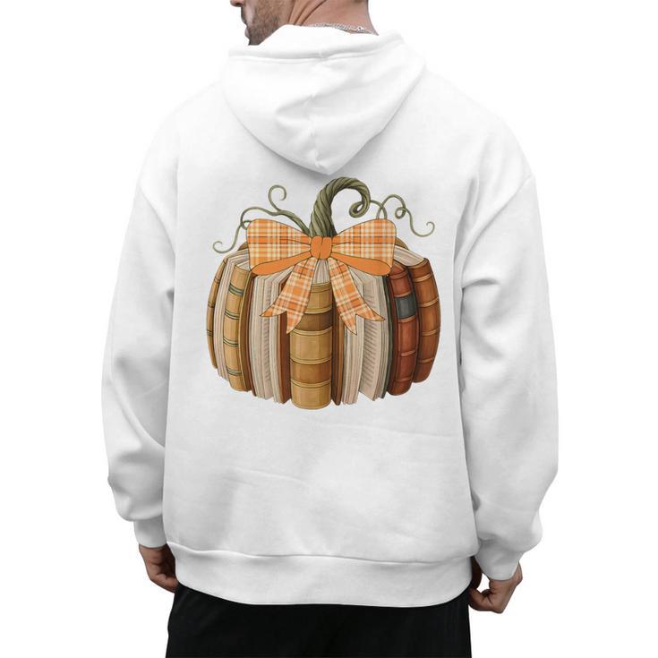 Fall Book Pumpkin Halloween Teacher Librarian Thanksgiving Men's Hoodie Back Print