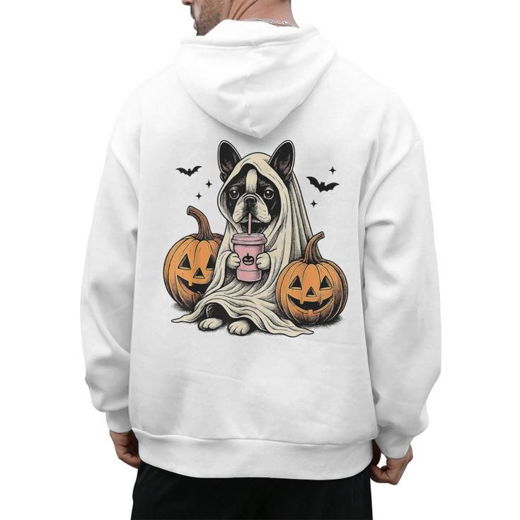 Halloween Boston Terrier Ghost Men's Hoodie Back Print