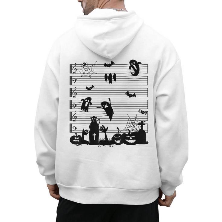 Halloween Music Note Clefs Spooky Ghost For Music Teacher Men's Hoodie Back Print
