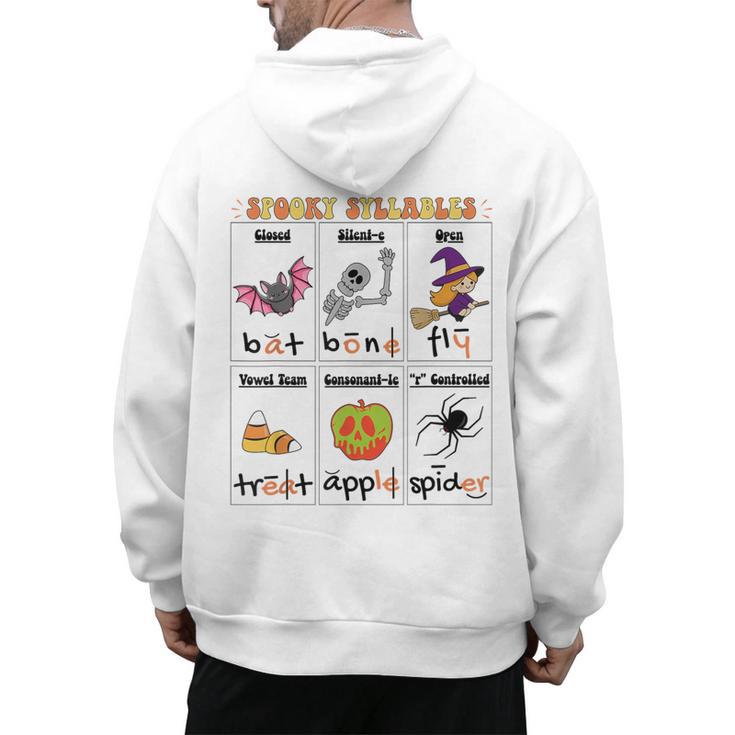 Halloween Reading Spooky Syllables Teacher Vintage Men's Hoodie Back Print