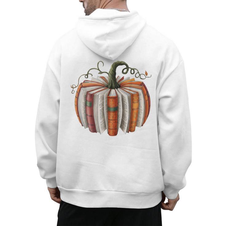 Halloween Teacher Librarians Fall Book Pumpkin Retro Reading Men's Hoodie Back Print