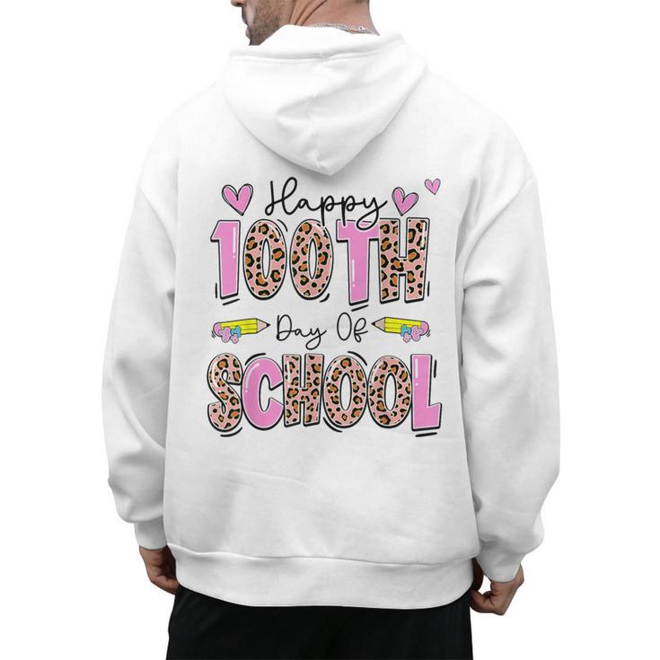 Happy 100th Day Of School Leopard Print Teacher Student Kids Men's Hoodie Back Print