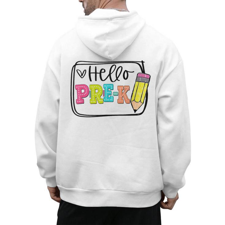 Hello Pre-K Team Preschool Teacher Kids Back To School Men's Hoodie Back Print