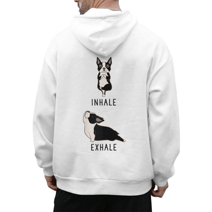 Inhale Exhale Yoga Boston Terrier Tshirt Men's Hoodie Back Print