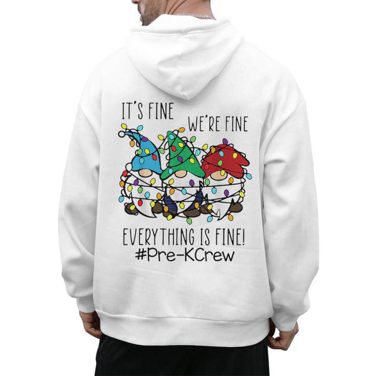 It's Fine We'Re Fine Gnome Pre-K Teacher Christmas Light For Men Women Men's Hoodie Back Print
