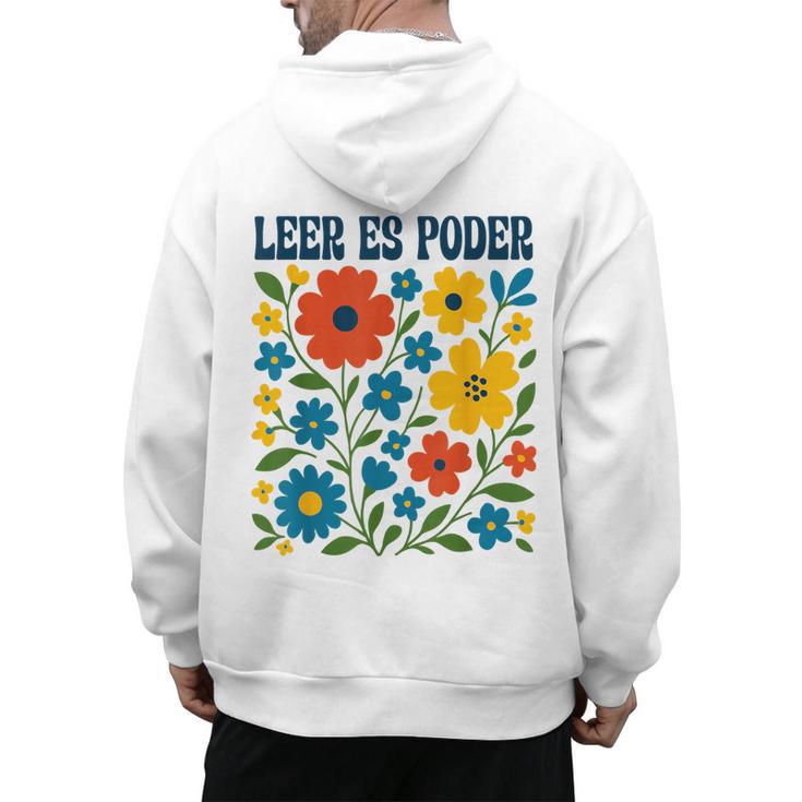 Leer Es Poder Cute Floral Boho Spanish Teacher Reading Men's Hoodie Back Print