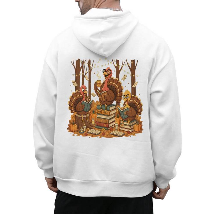Librarian Turkey Reading Book Fall Thanksgiving Teacher Book Men's Hoodie Back Print