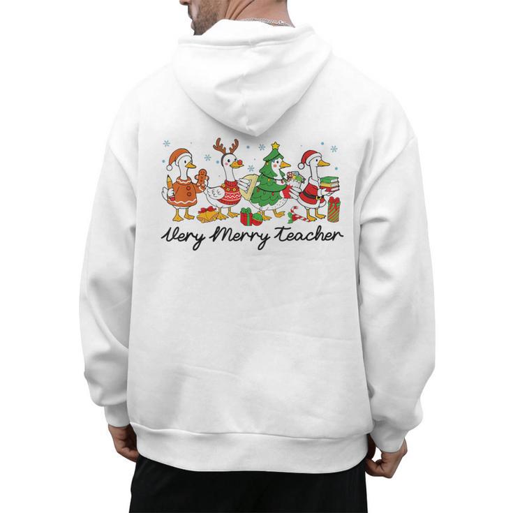 Very Merry Teacher Christmas Goose Silly Holiday Party Men's Hoodie Back Print