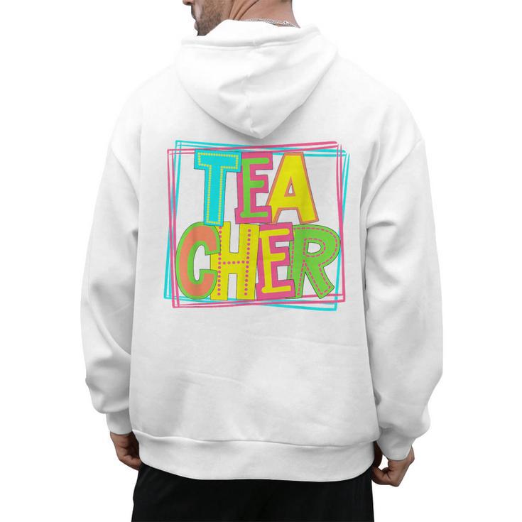 Neon Retro Teacher Cute Teacher Team New Teacher Back To Sch Men's Hoodie Back Print