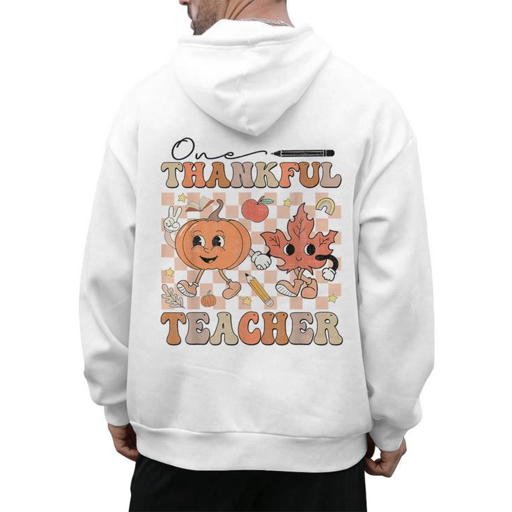 One Thankful Teacher Thanksgiving Groovy Fall Autumn Teacher Men's Hoodie Back Print