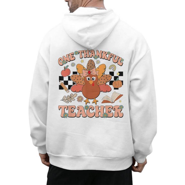 One Thankful Teacher Thanksgiving Retro Groovy Fall Teachers Men's Hoodie Back Print