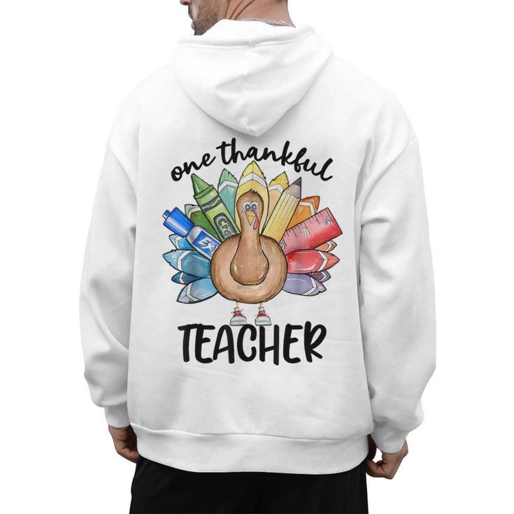 One Thankful Teacher Turkey Pencil Thanksgiving Teachers Men's Hoodie Back Print